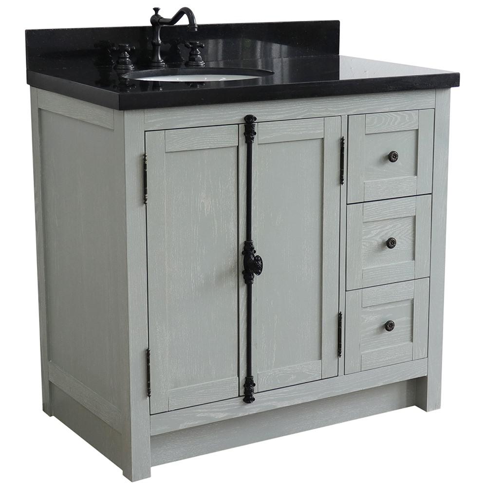 37 Single vanity in Gray Ash finish with Black galaxy top and oval sink. Picture 3