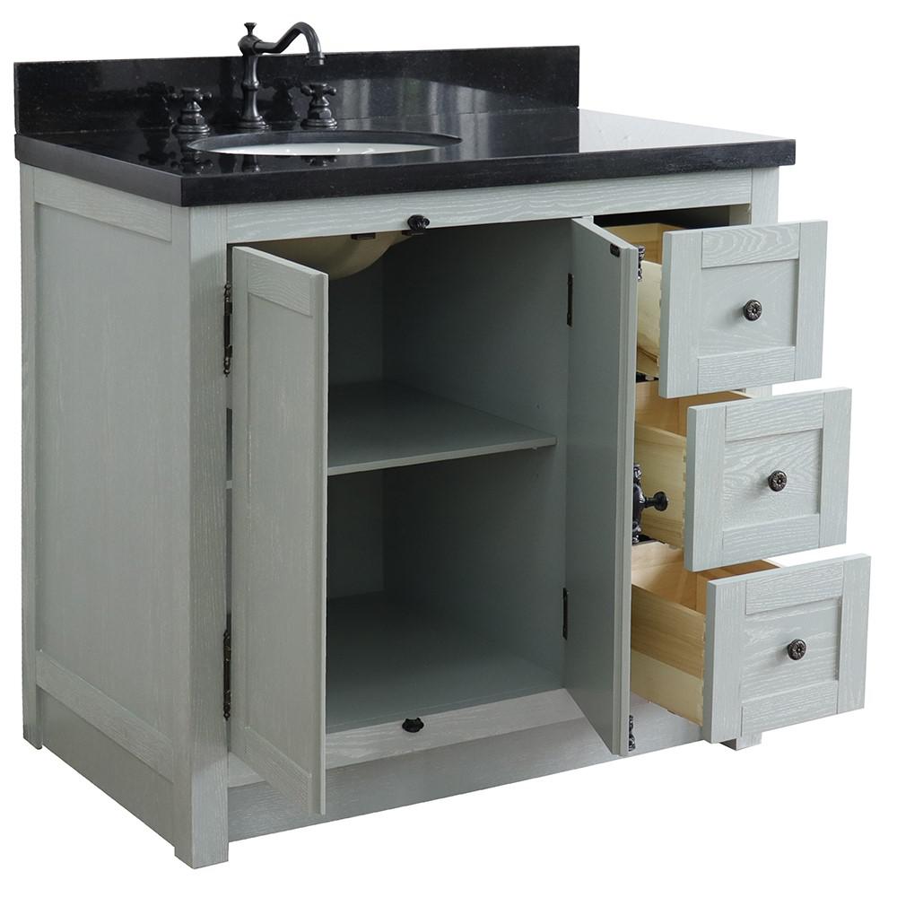 37 Single vanity in Gray Ash finish with Black galaxy top and oval sink. Picture 7