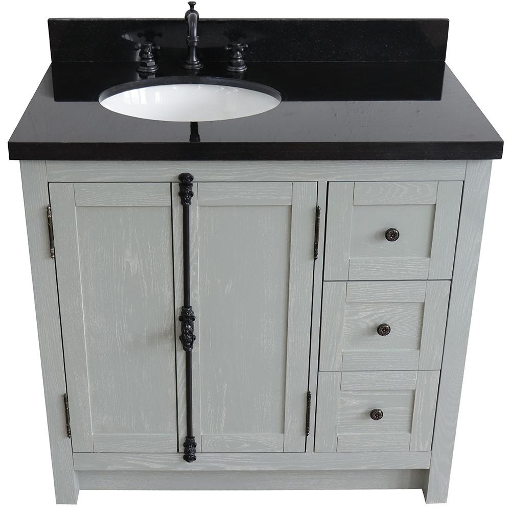 37 Single vanity in Gray Ash finish with Black galaxy top and oval sink. Picture 9