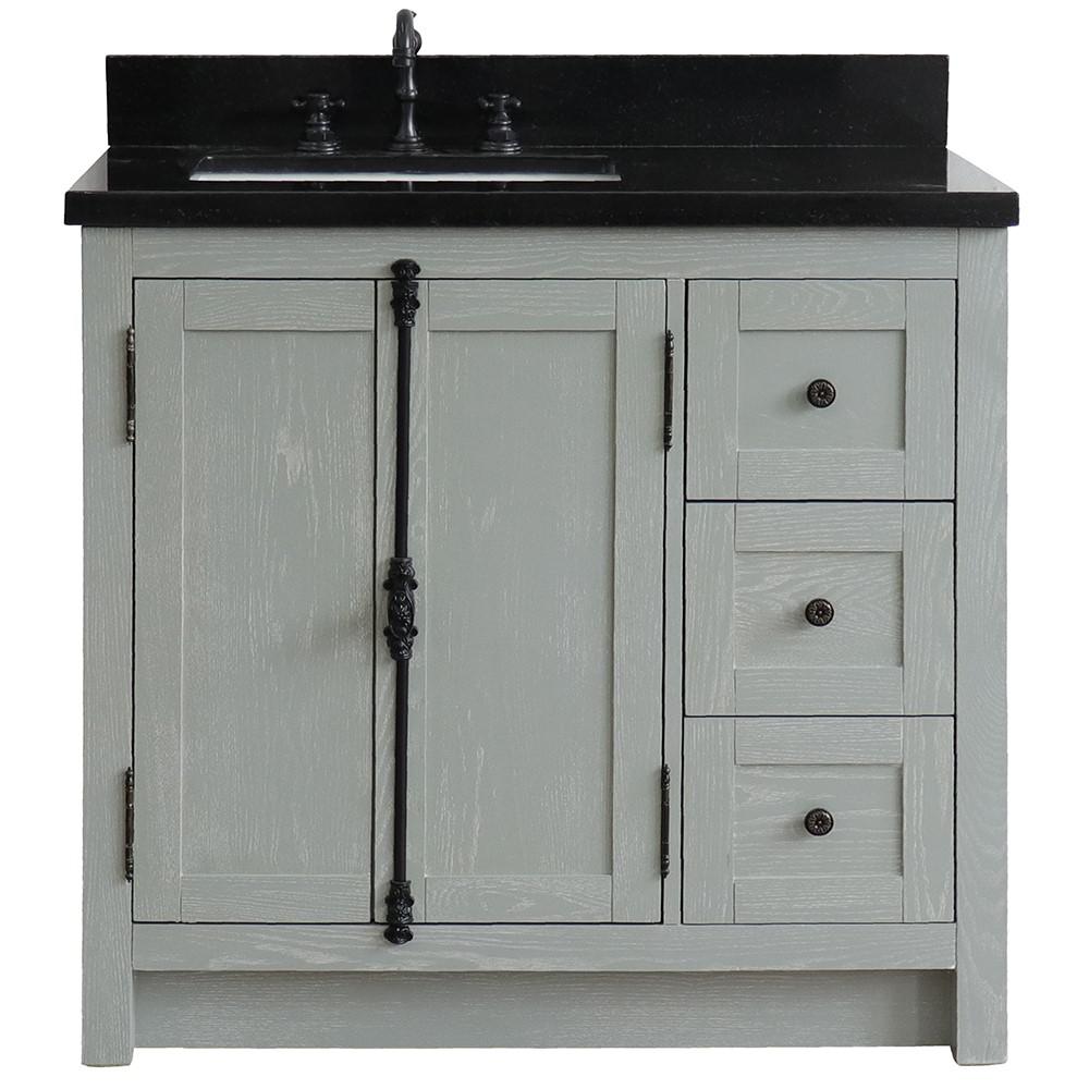 37 Single vanity in Gray Ash finish with Black galaxy top and rectangle sink. Picture 5