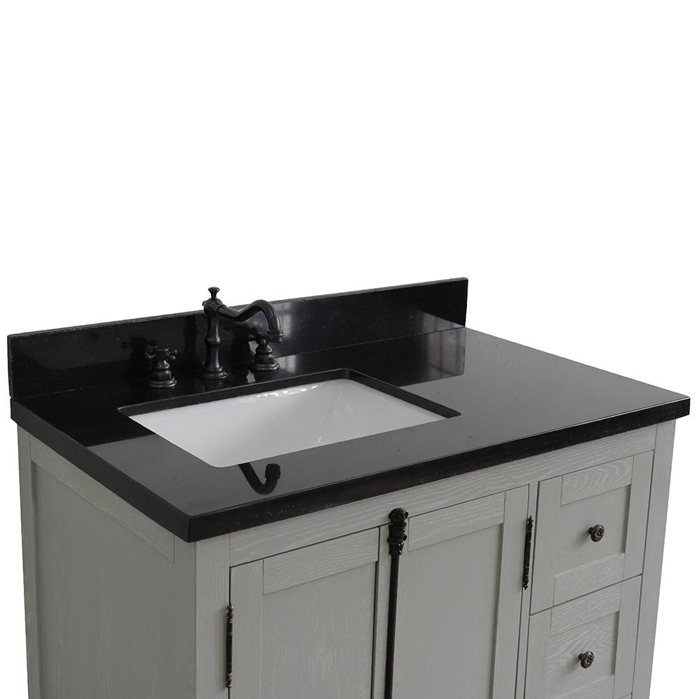 37 Single vanity in Gray Ash finish with Black galaxy top and rectangle sink. Picture 6