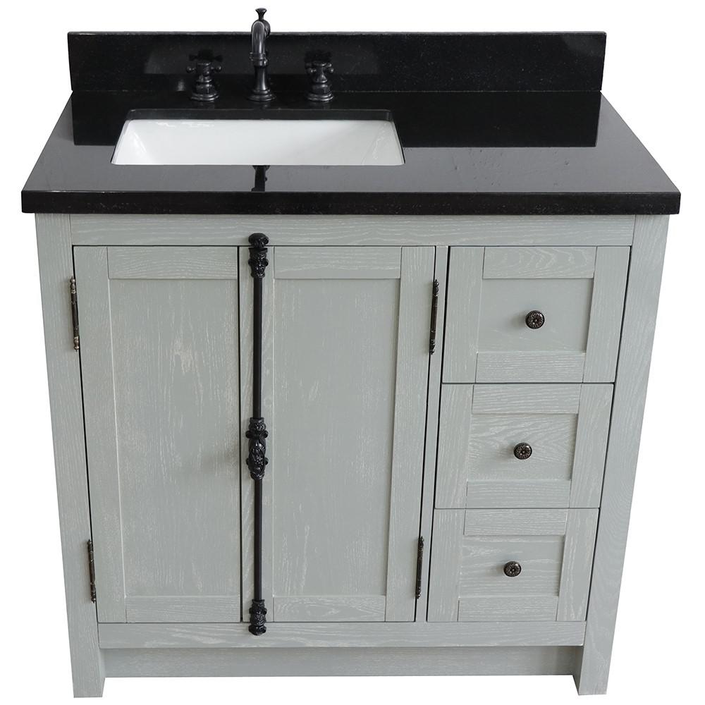 37 Single vanity in Gray Ash finish with Black galaxy top and rectangle sink. Picture 9