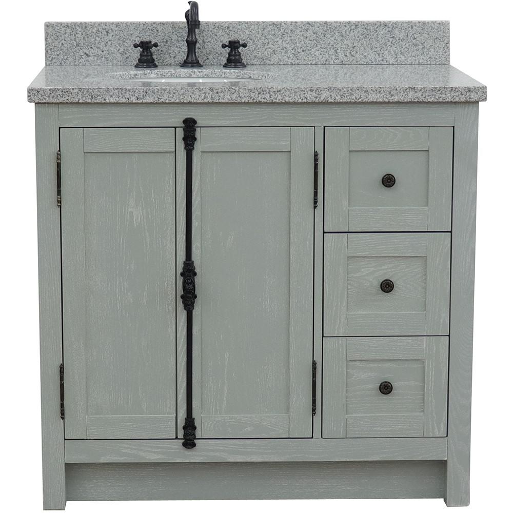 37 Single vanity in Gray Ash finish with Gray granite top and oval sink. Picture 5