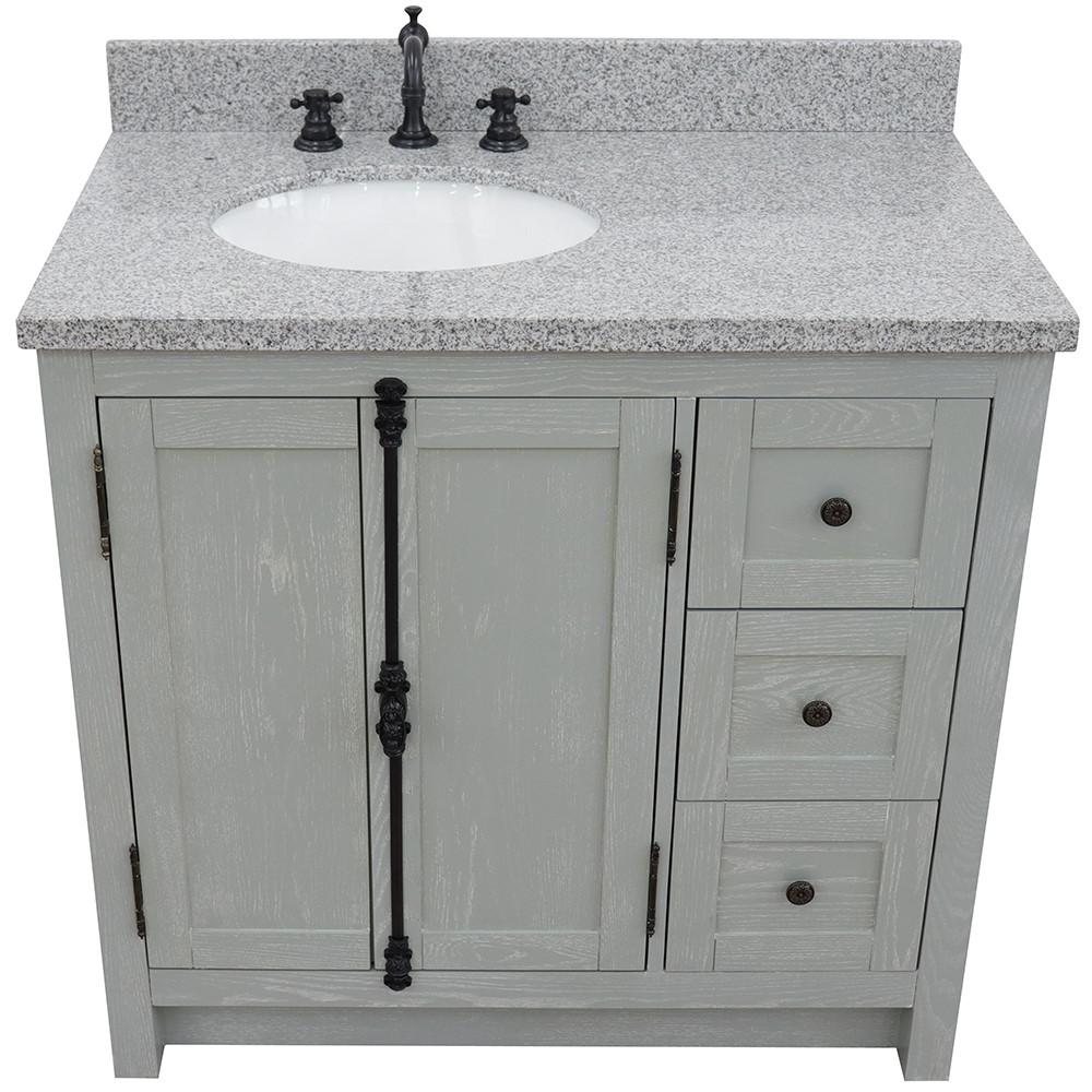 37 Single vanity in Gray Ash finish with Gray granite top and oval sink. Picture 9