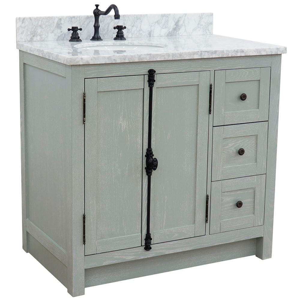 37 Single vanity in Gray Ash finish with White Carrara top and oval sink. Picture 4