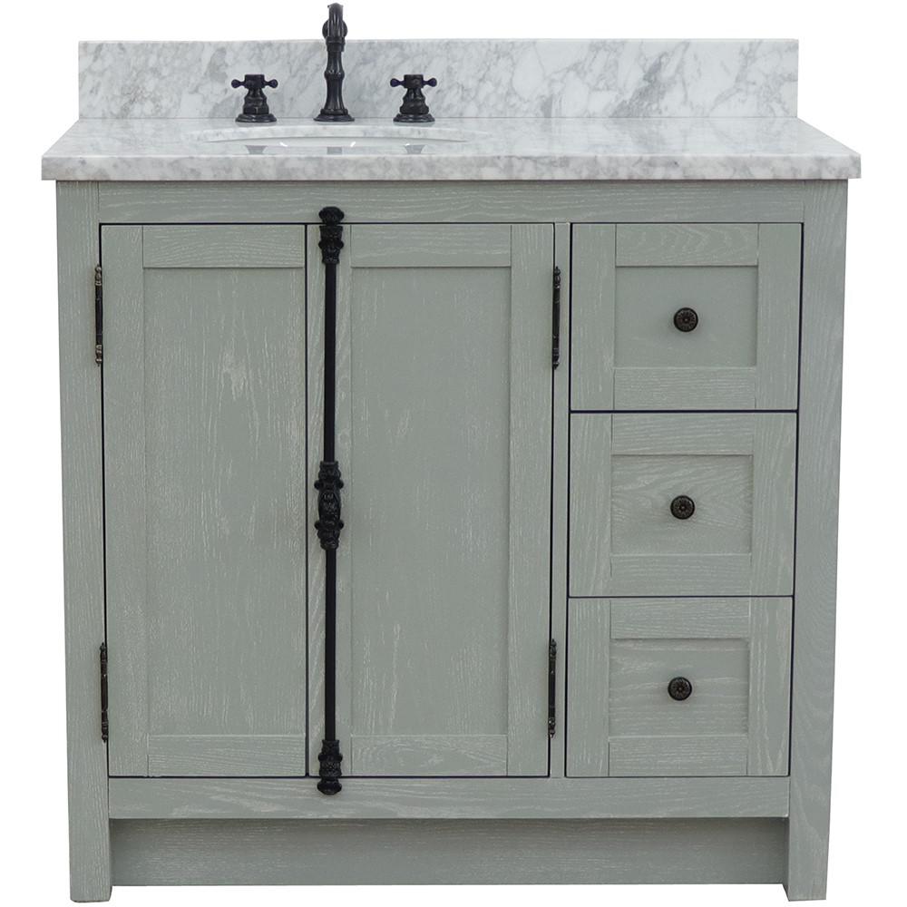 37 Single vanity in Gray Ash finish with White Carrara top and oval sink. Picture 5
