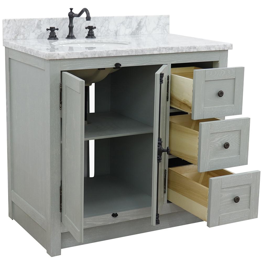37 Single vanity in Gray Ash finish with White Carrara top and oval sink. Picture 7