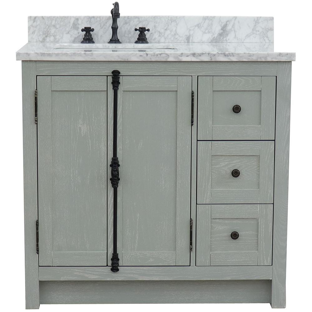 37 Single vanity in Gray Ash finish with White Carrara top and rectangle sink. Picture 5
