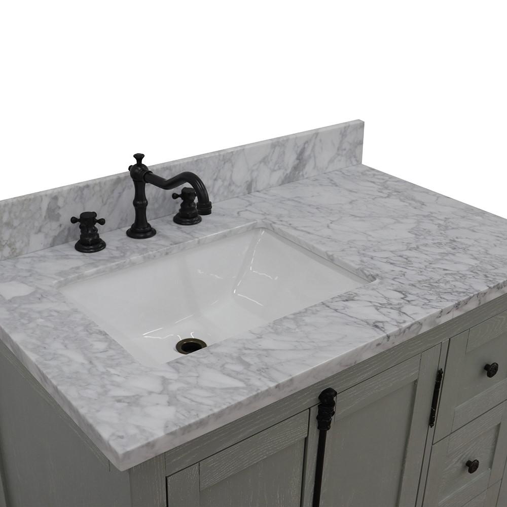 37 Single vanity in Gray Ash finish with White Carrara top and rectangle sink. Picture 6
