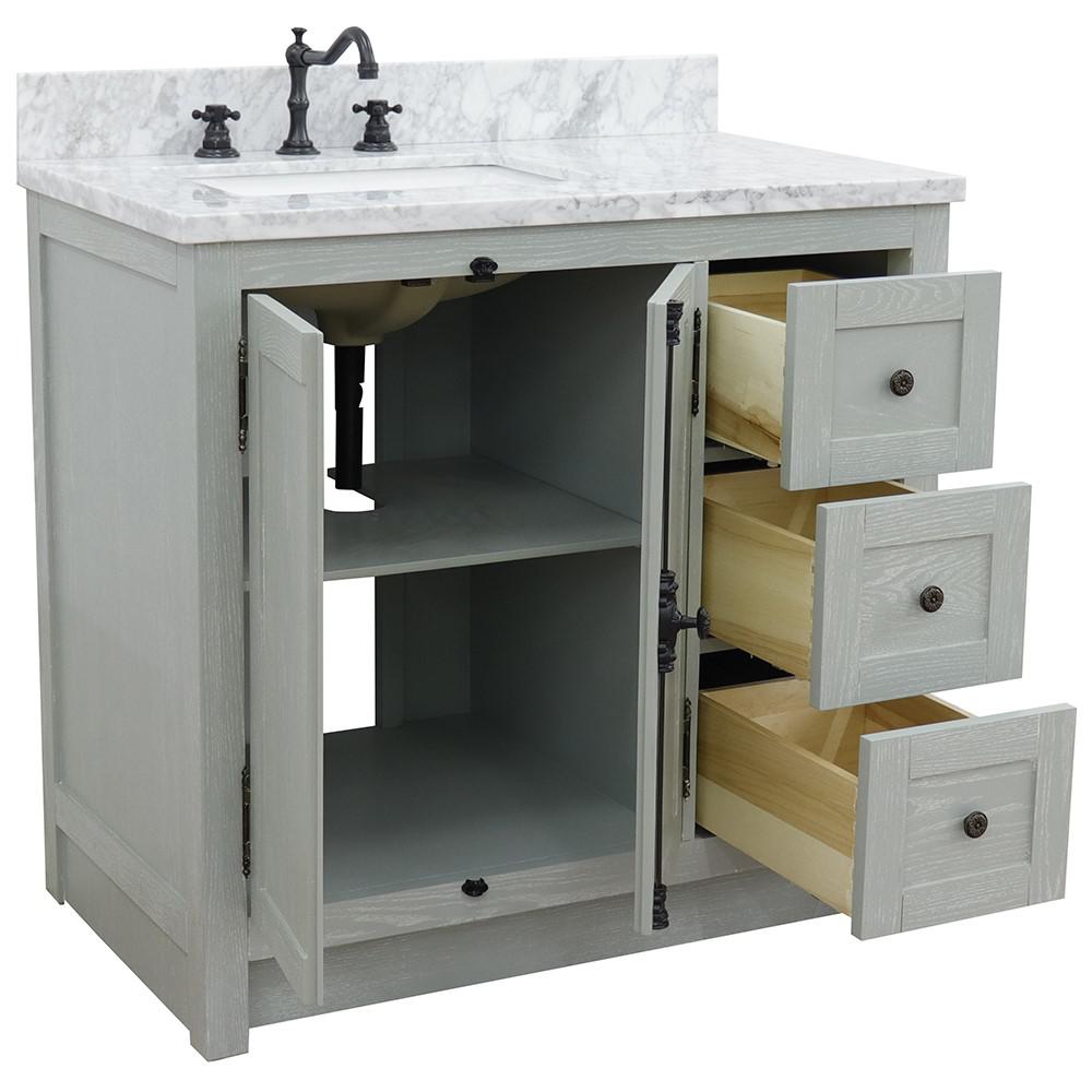 37 Single vanity in Gray Ash finish with White Carrara top and rectangle sink. Picture 7