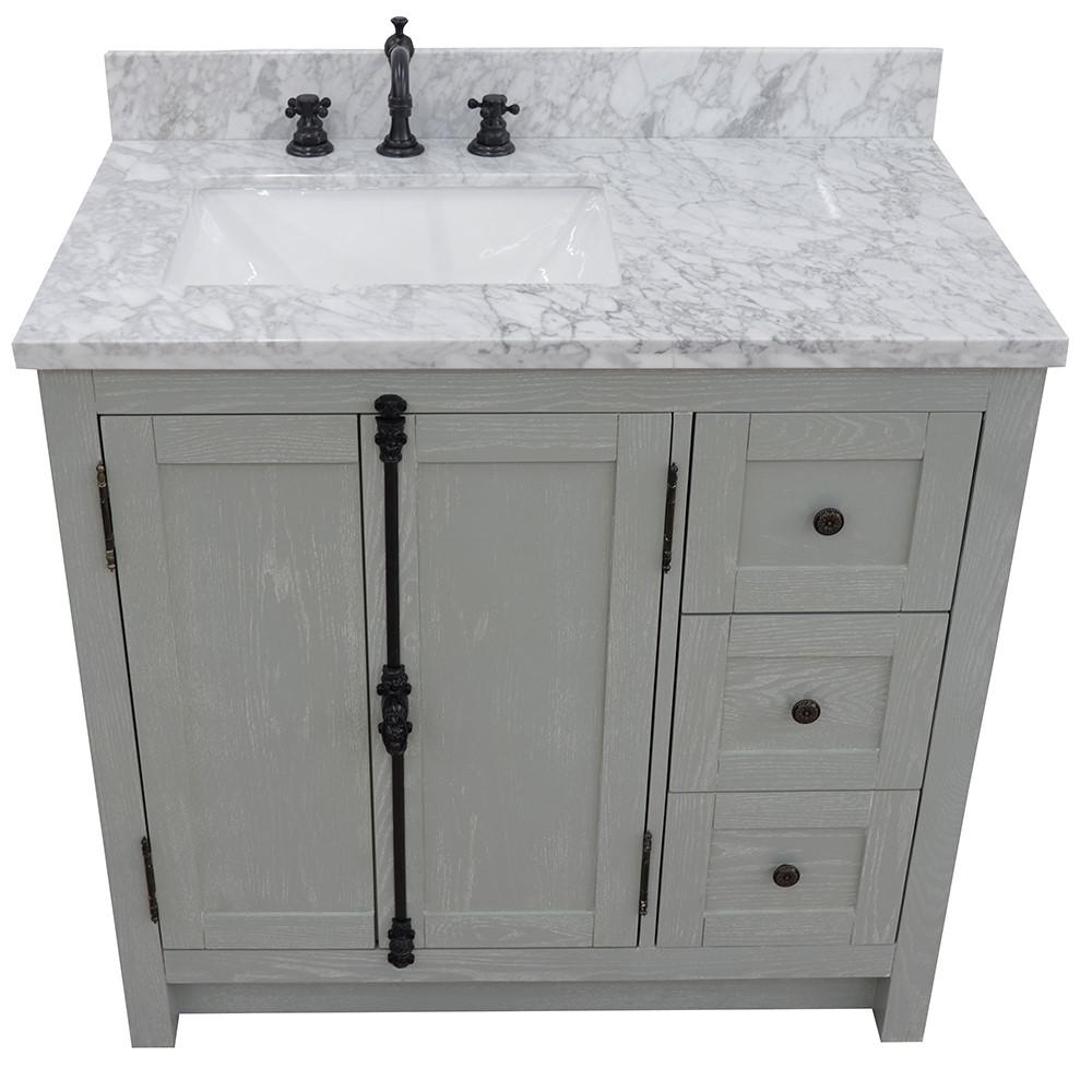 37 Single vanity in Gray Ash finish with White Carrara top and rectangle sink. Picture 9