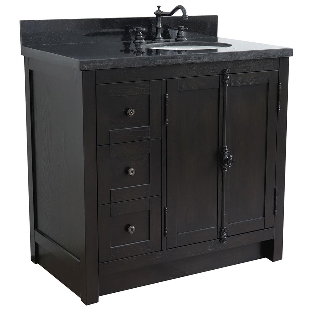 37 Single vanity in Brown Ash finish with Black galaxy top and oval sink. Picture 3