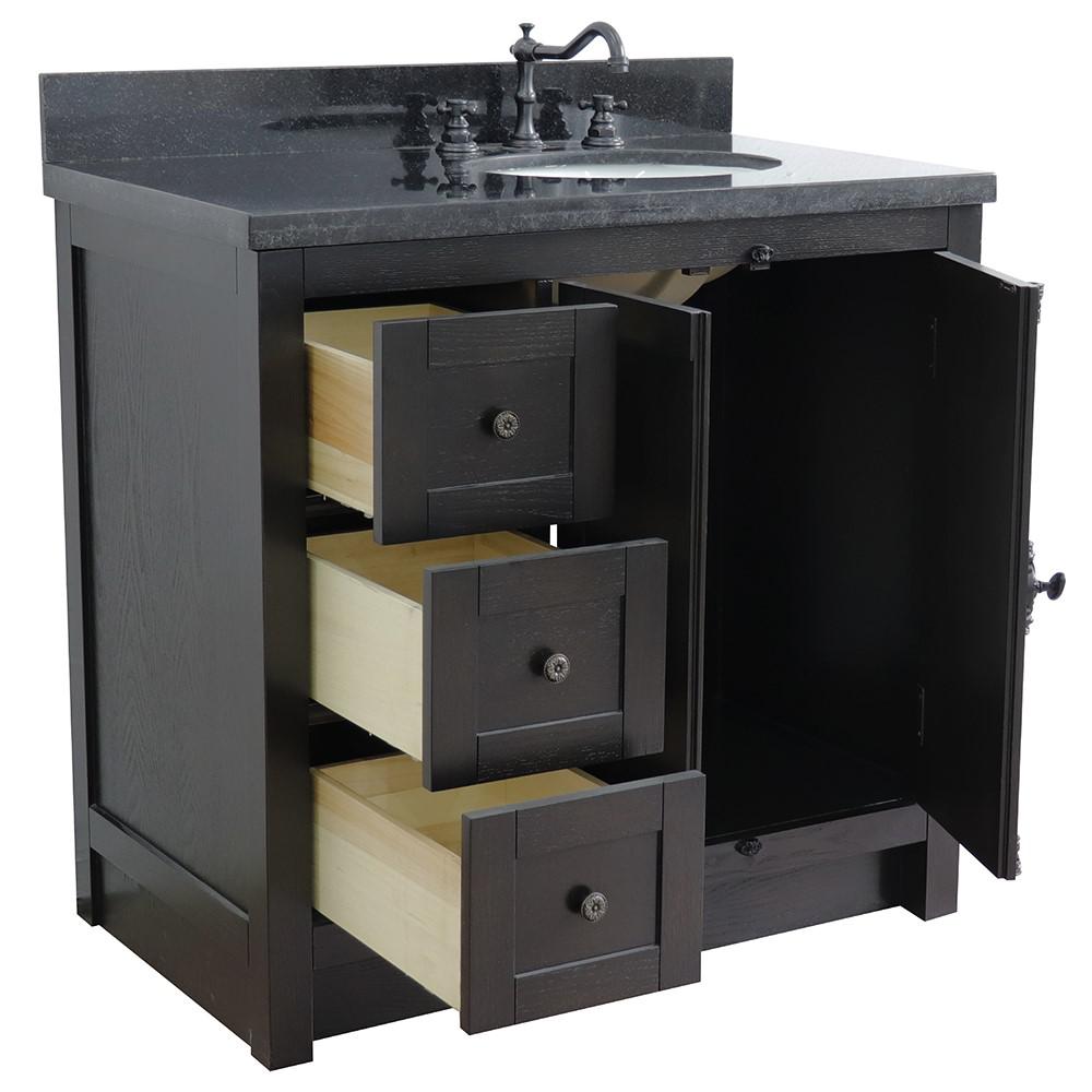 37 Single vanity in Brown Ash finish with Black galaxy top and oval sink. Picture 8