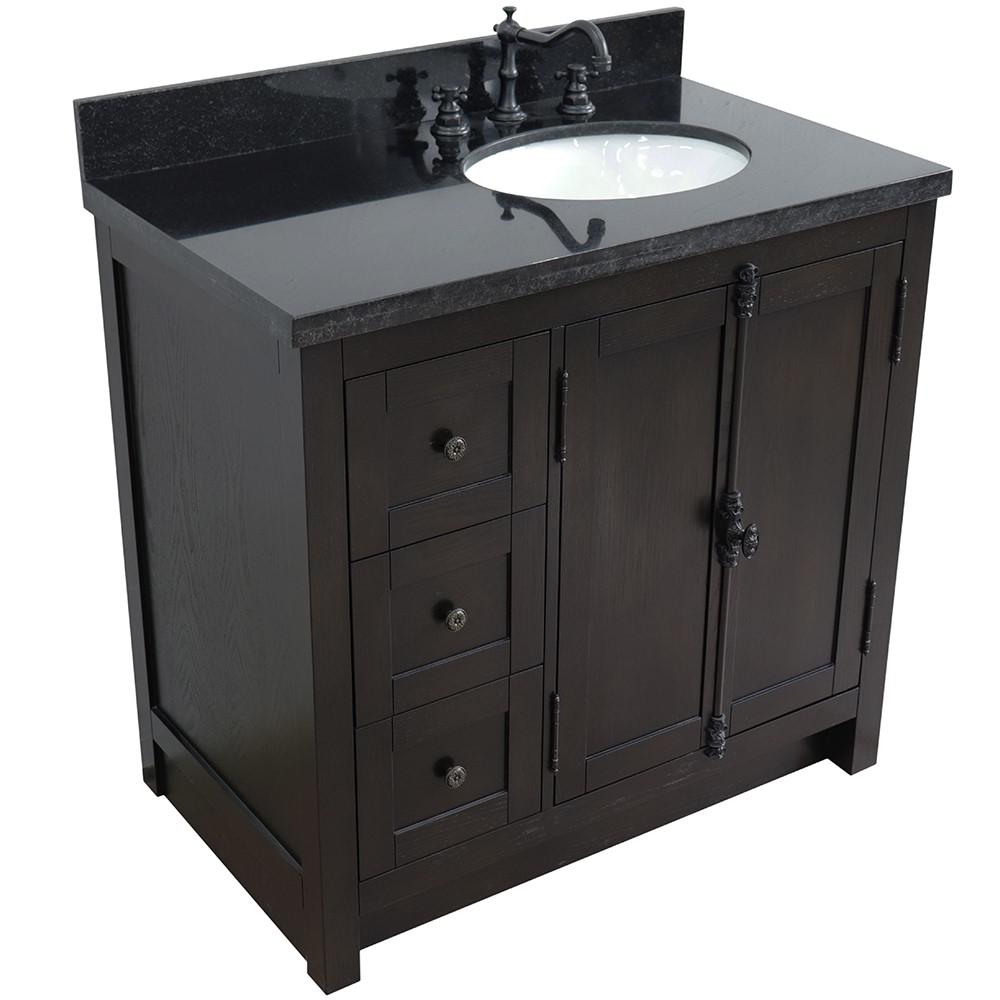 37 Single vanity in Brown Ash finish with Black galaxy top and oval sink. Picture 11
