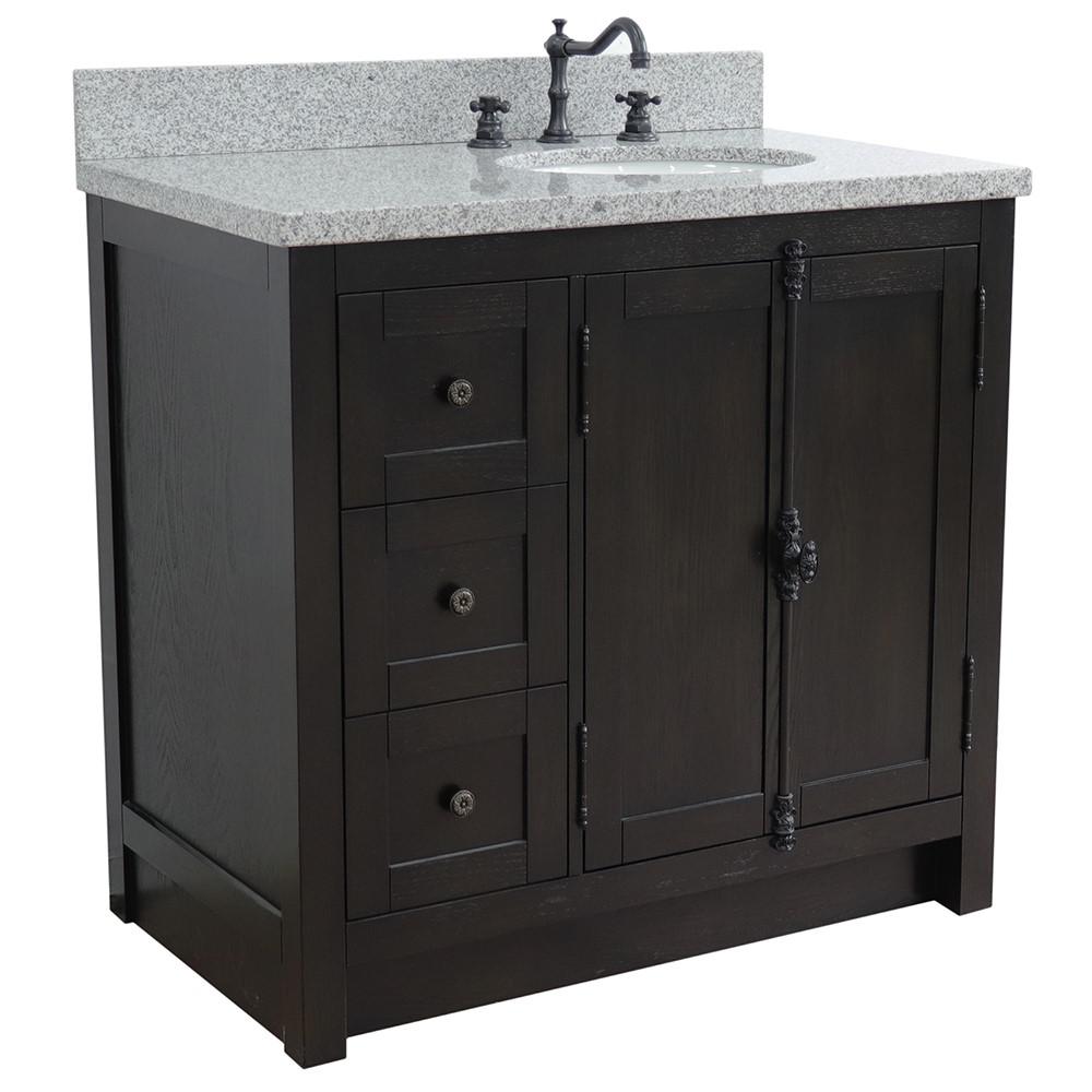 37 Single vanity in Brown Ash finish with Gray granite top and oval sink. Picture 3