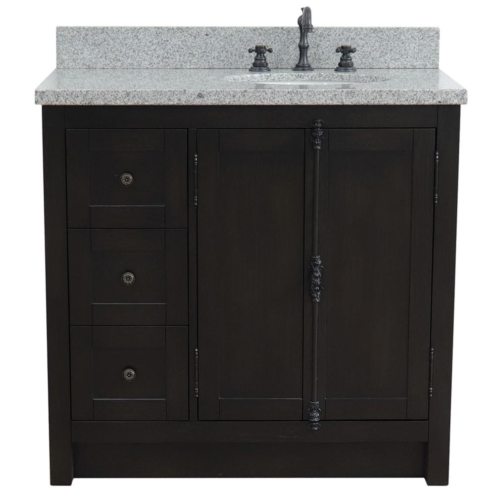 37 Single vanity in Brown Ash finish with Gray granite top and oval sink. Picture 6