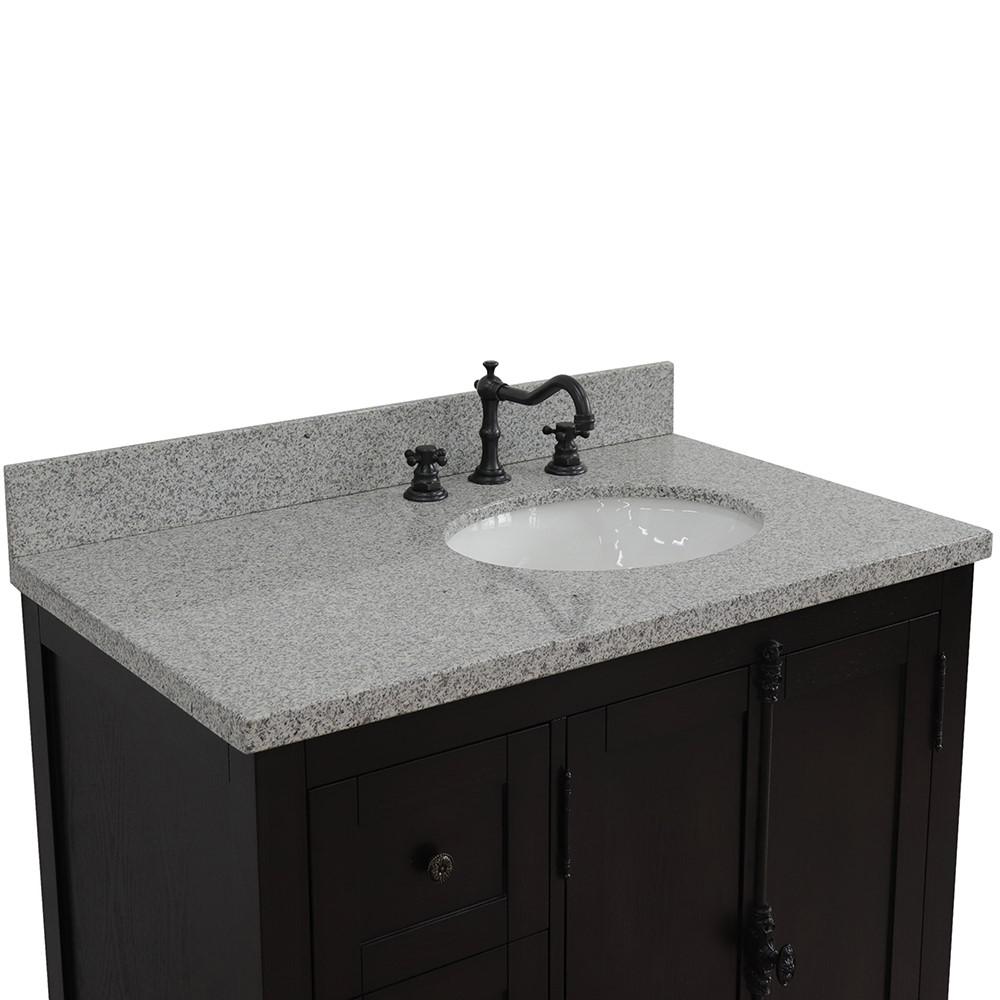 37 Single vanity in Brown Ash finish with Gray granite top and oval sink. Picture 7