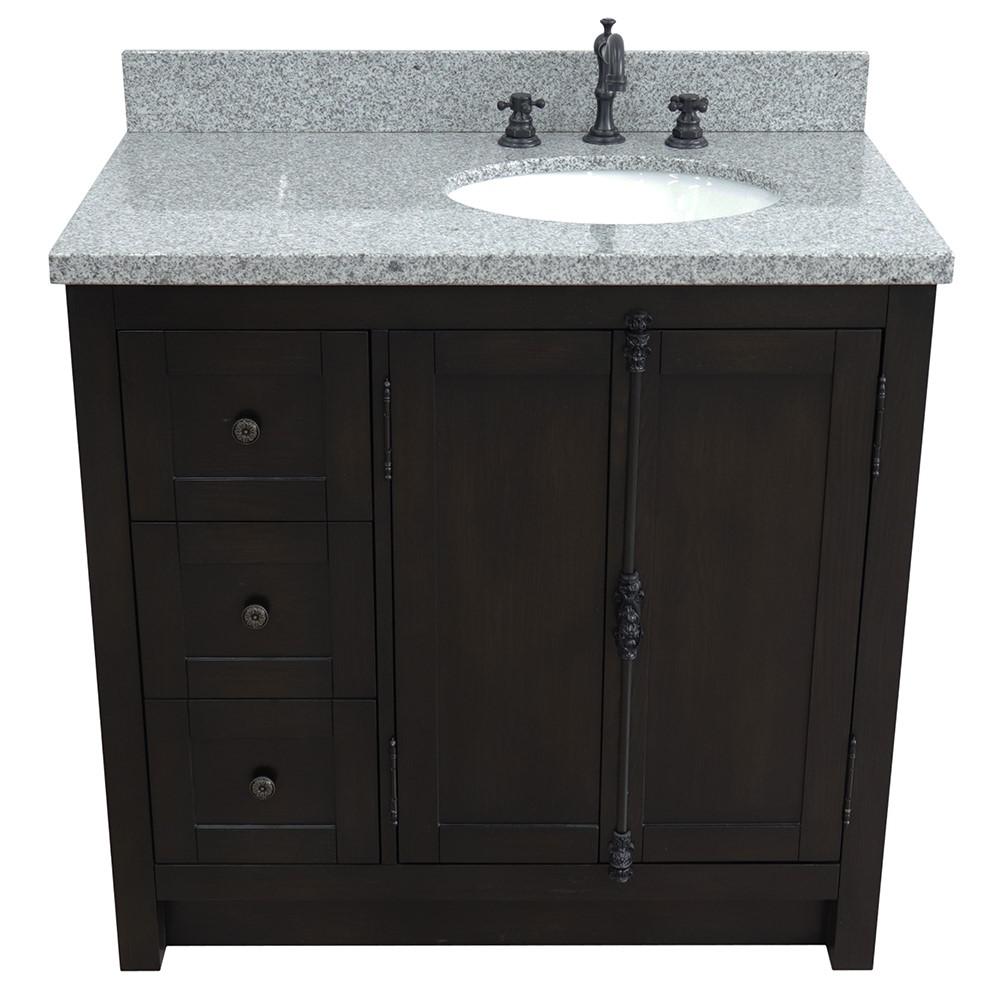 37 Single vanity in Brown Ash finish with Gray granite top and oval sink. Picture 10