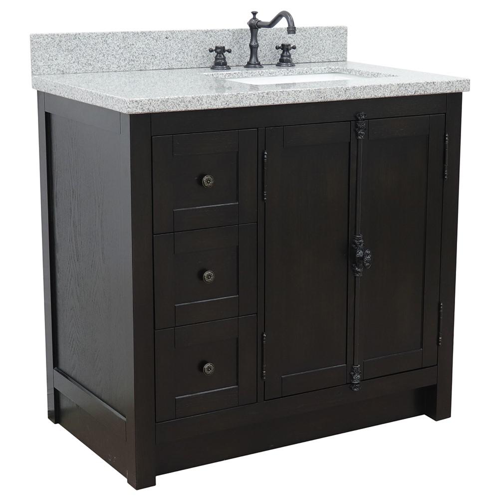 37 Single vanity in Brown Ash finish with Gray granite top and rectangle sink. Picture 3
