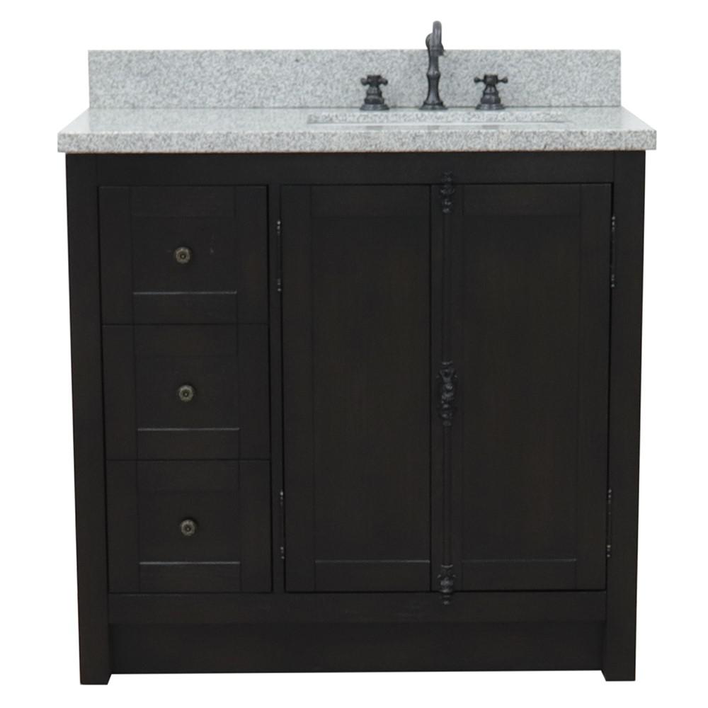 37 Single vanity in Brown Ash finish with Gray granite top and rectangle sink. Picture 6