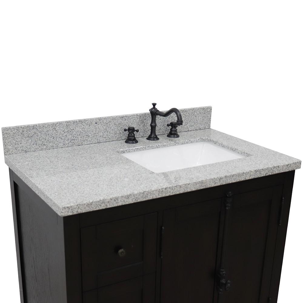 37 Single vanity in Brown Ash finish with Gray granite top and rectangle sink. Picture 7