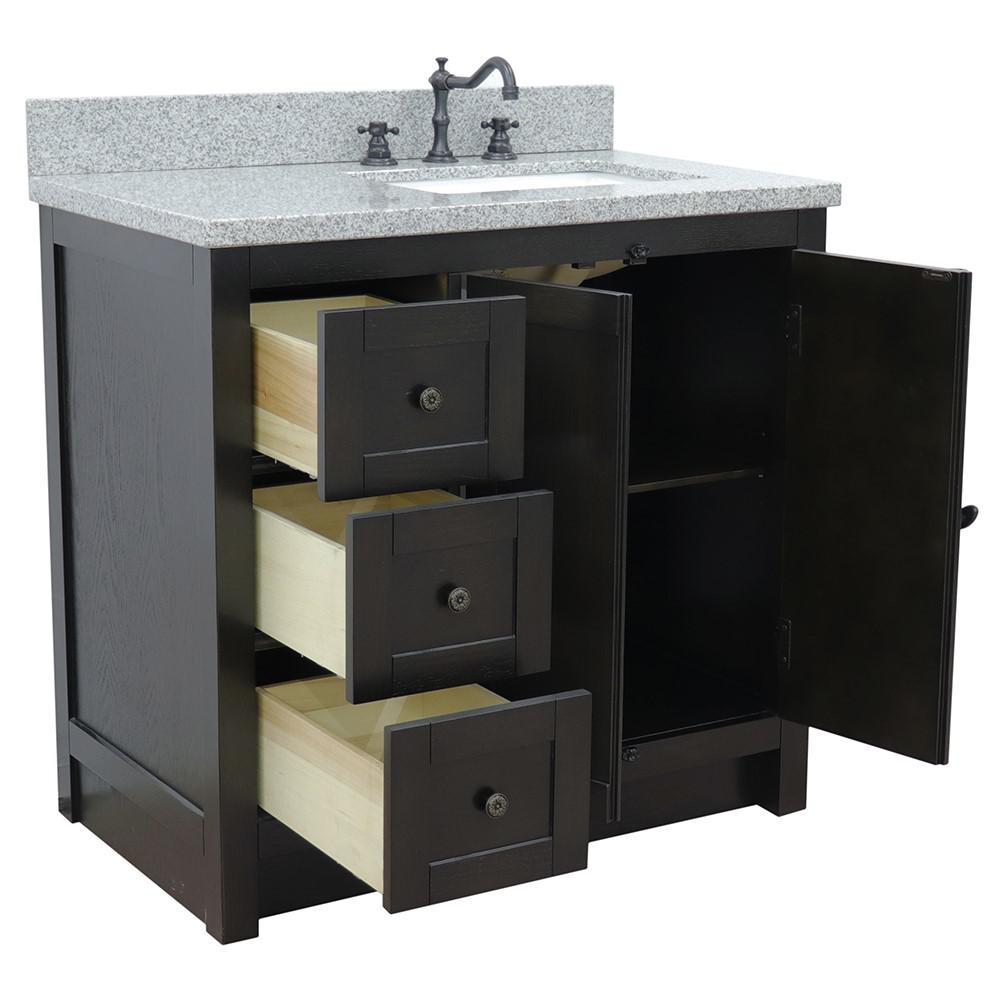 37 Single vanity in Brown Ash finish with Gray granite top and rectangle sink. Picture 8