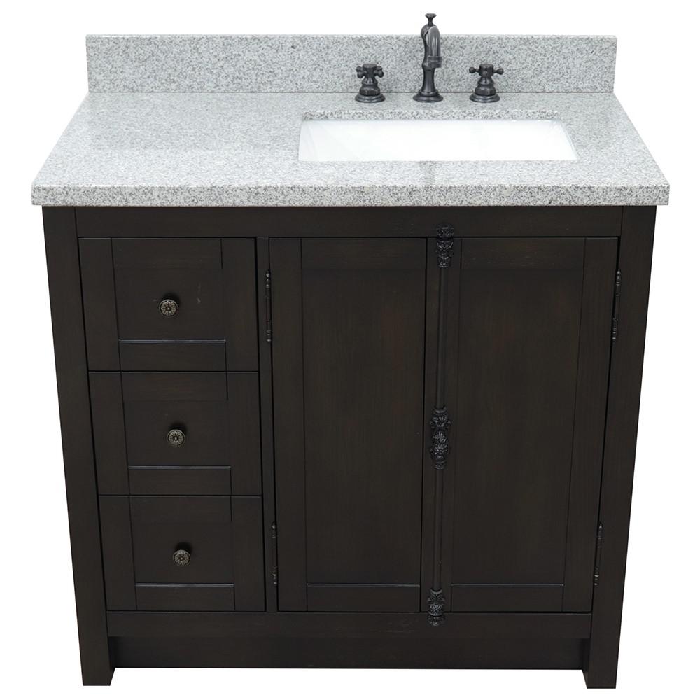 37 Single vanity in Brown Ash finish with Gray granite top and rectangle sink. Picture 10