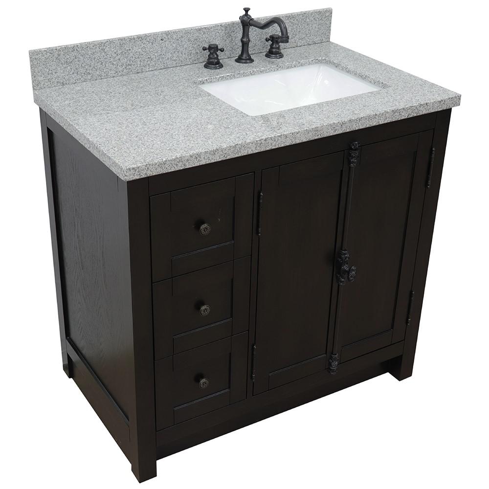 37 Single vanity in Brown Ash finish with Gray granite top and rectangle sink. Picture 11