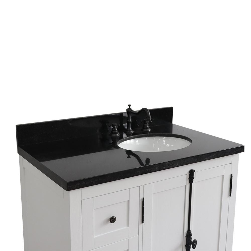 37 Single vanity in Glacier Ash finish with Black galaxy top and oval sink. Picture 5