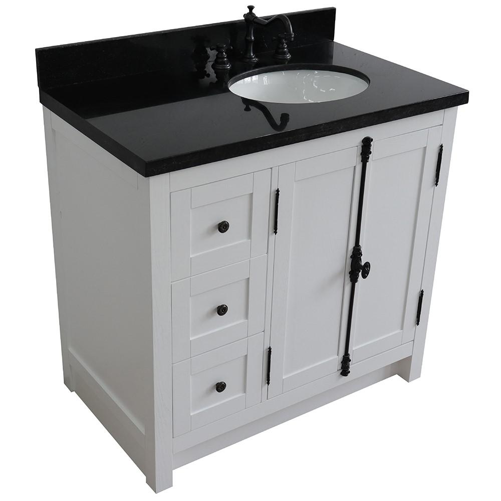 37 Single vanity in Glacier Ash finish with Black galaxy top and oval sink. Picture 9