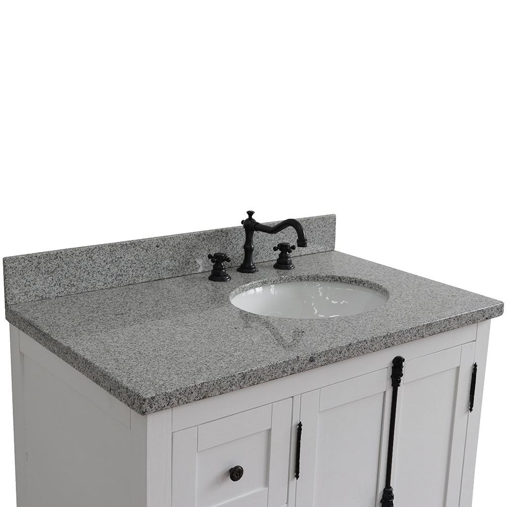 37 Single vanity in Glacier Ash finish with Gray granite top and oval sink. Picture 5