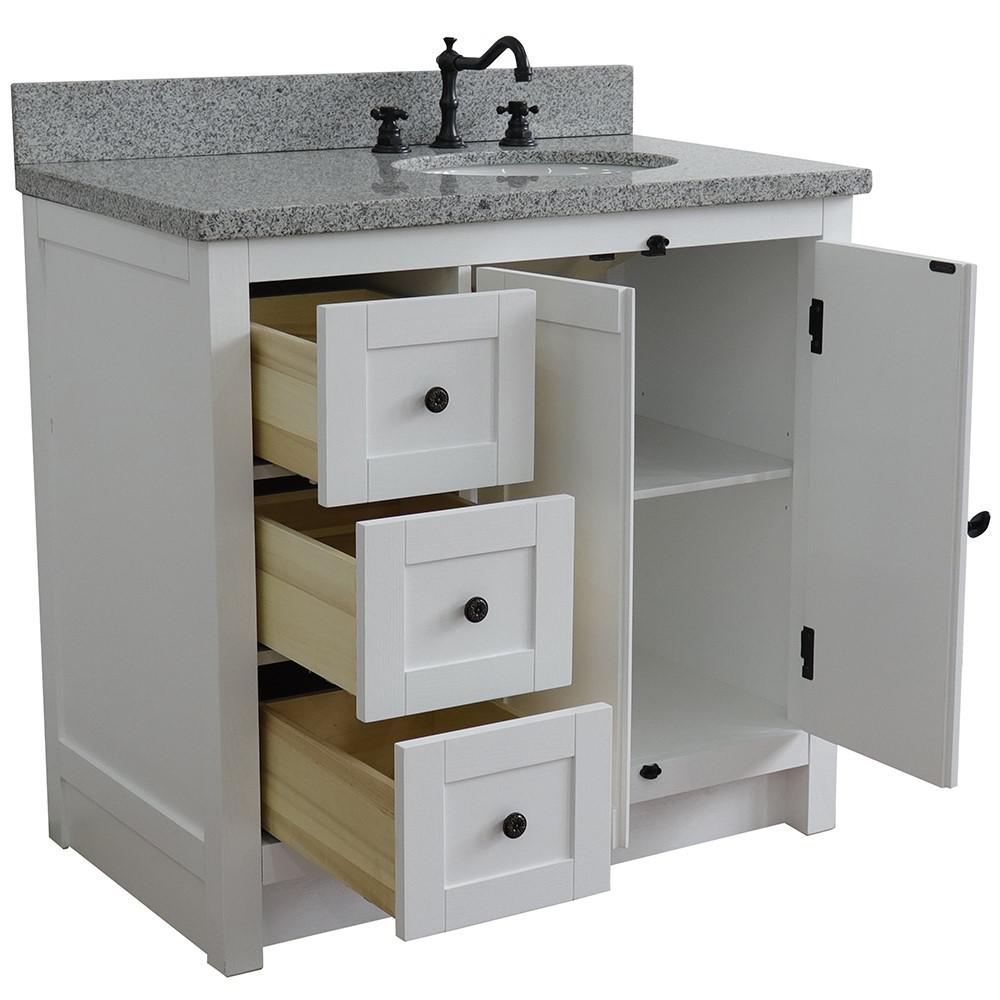 37 Single vanity in Glacier Ash finish with Gray granite top and oval sink. Picture 6