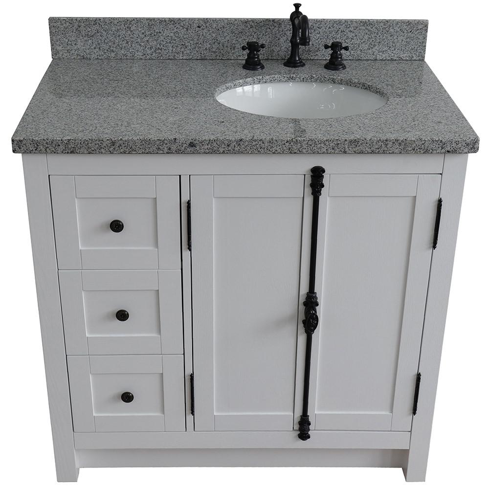 37 Single vanity in Glacier Ash finish with Gray granite top and oval sink. Picture 8