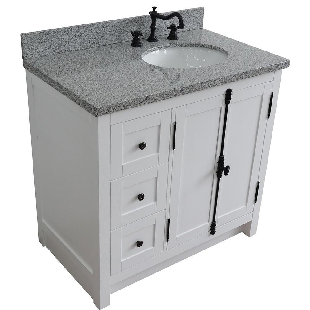 37 Single vanity in Glacier Ash finish with Gray granite top and oval sink. Picture 9