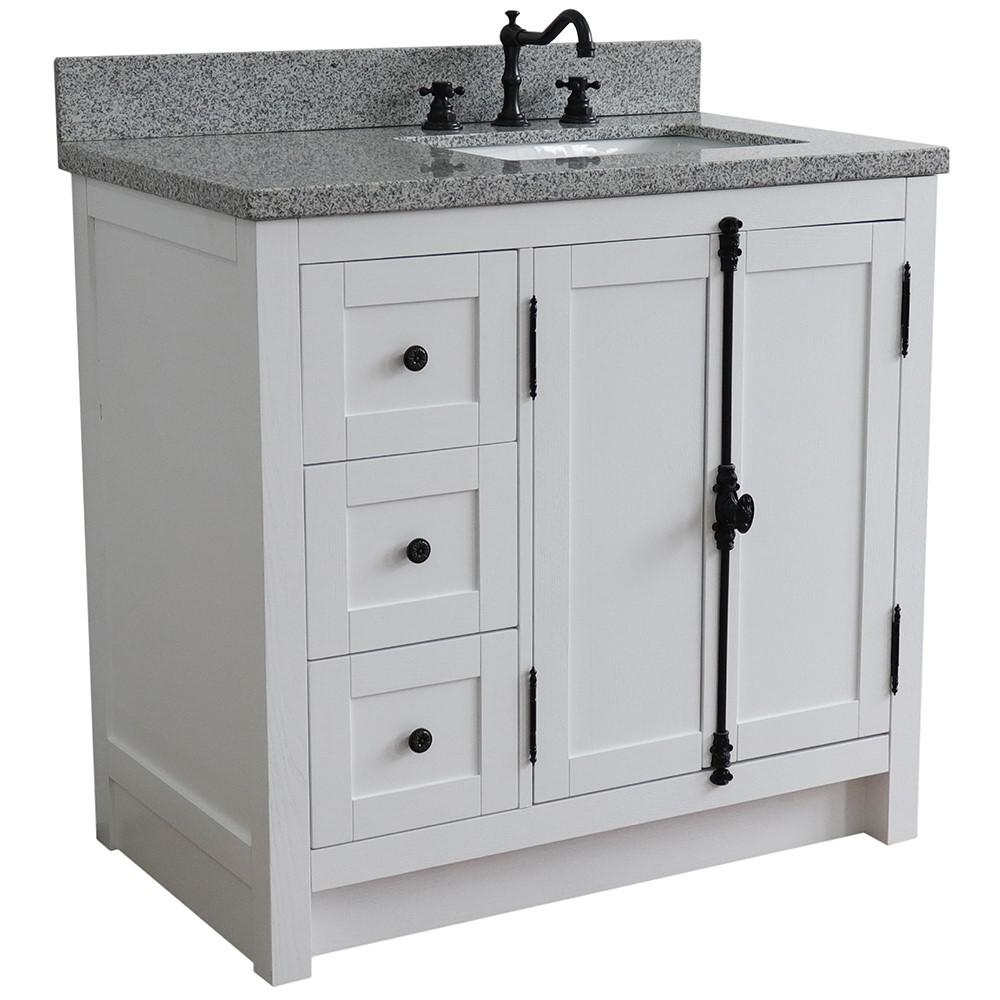 37 Single vanity in Glacier Ash finish with Gray granite top and rectangle sink. Picture 3