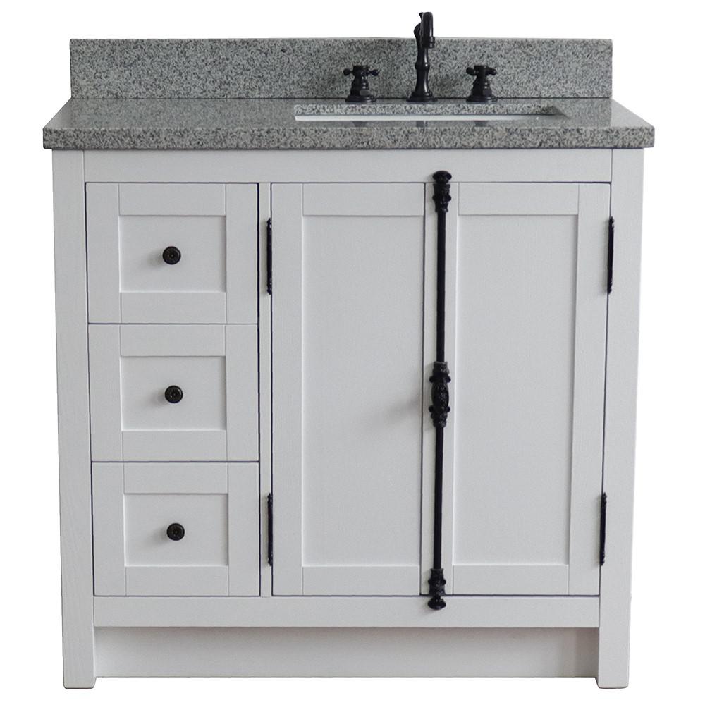 37 Single vanity in Glacier Ash finish with Gray granite top and rectangle sink. Picture 4