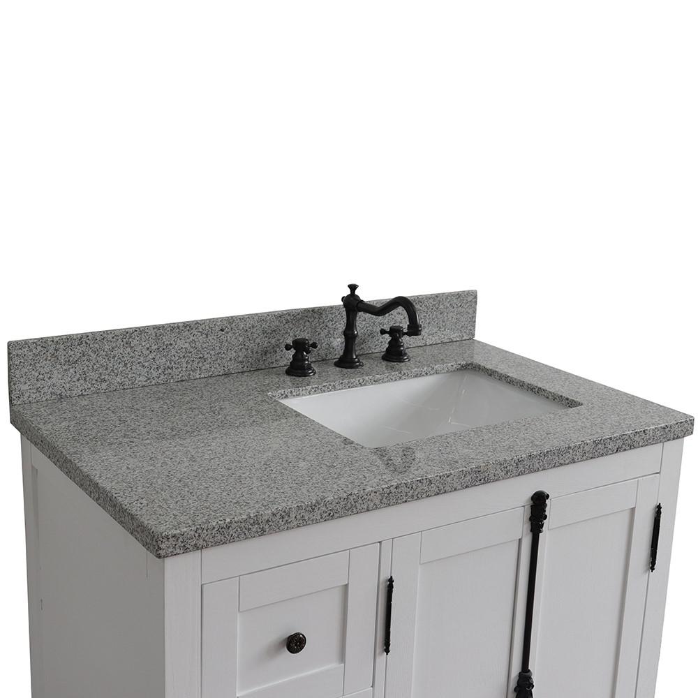 37 Single vanity in Glacier Ash finish with Gray granite top and rectangle sink. Picture 5