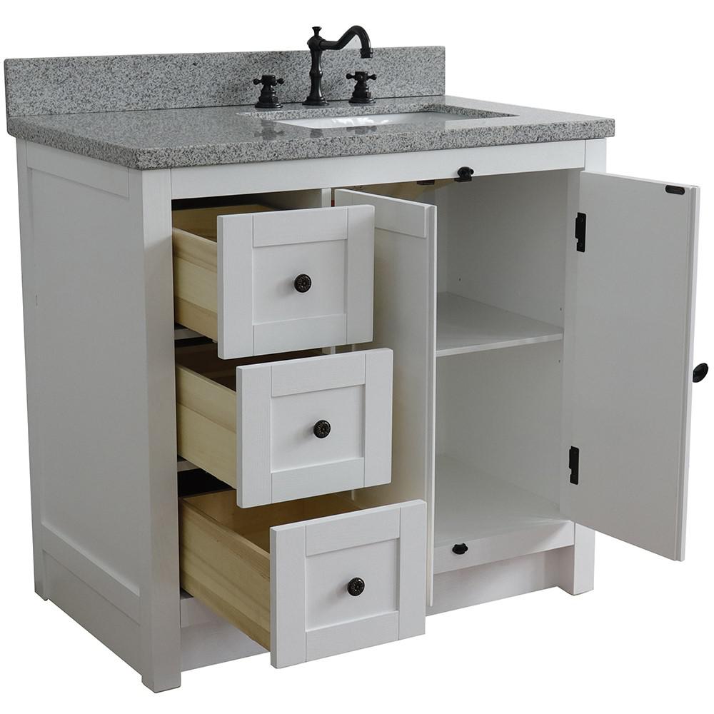 37 Single vanity in Glacier Ash finish with Gray granite top and rectangle sink. Picture 6