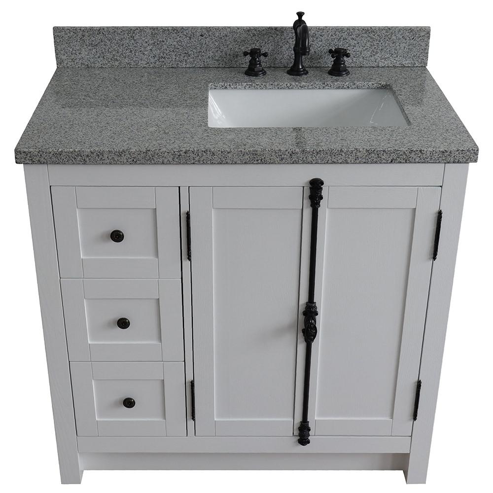 37 Single vanity in Glacier Ash finish with Gray granite top and rectangle sink. Picture 8
