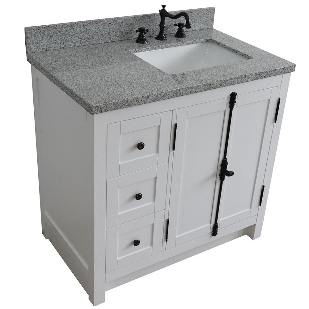 37 Single vanity in Glacier Ash finish with Gray granite top and rectangle sink. Picture 9