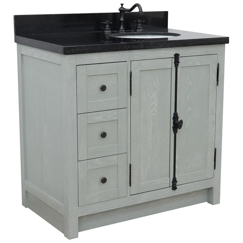 37 Single vanity in Gray Ash finish with Black galaxy top and oval sink. Picture 3