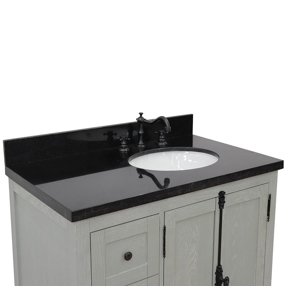 37 Single vanity in Gray Ash finish with Black galaxy top and oval sink. Picture 7