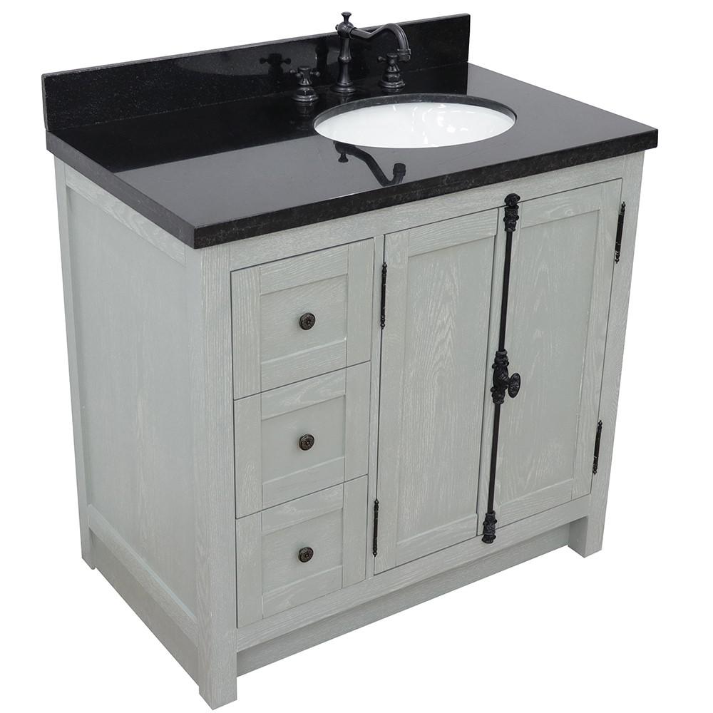 37 Single vanity in Gray Ash finish with Black galaxy top and oval sink. Picture 11