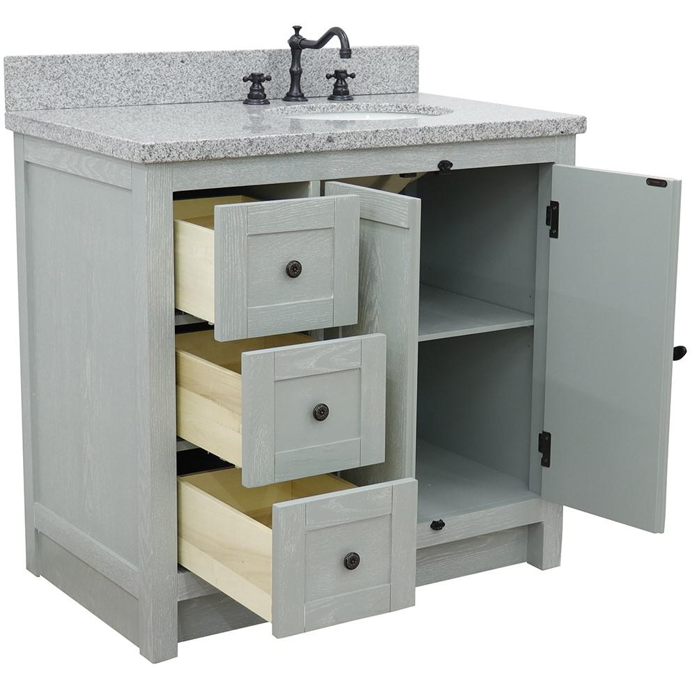 37 Single vanity in Gray Ash finish with Gray granite top and oval sink. Picture 8