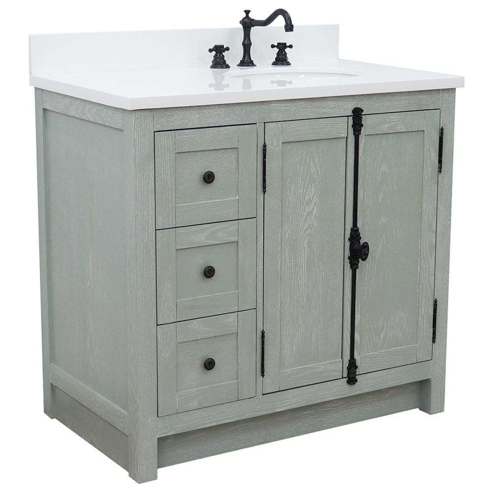 37 Single vanity in Gray Ash finish with White quartz top and oval sink. Picture 3