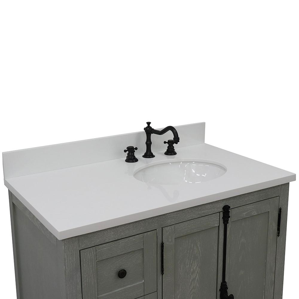 37 Single vanity in Gray Ash finish with White quartz top and oval sink. Picture 7