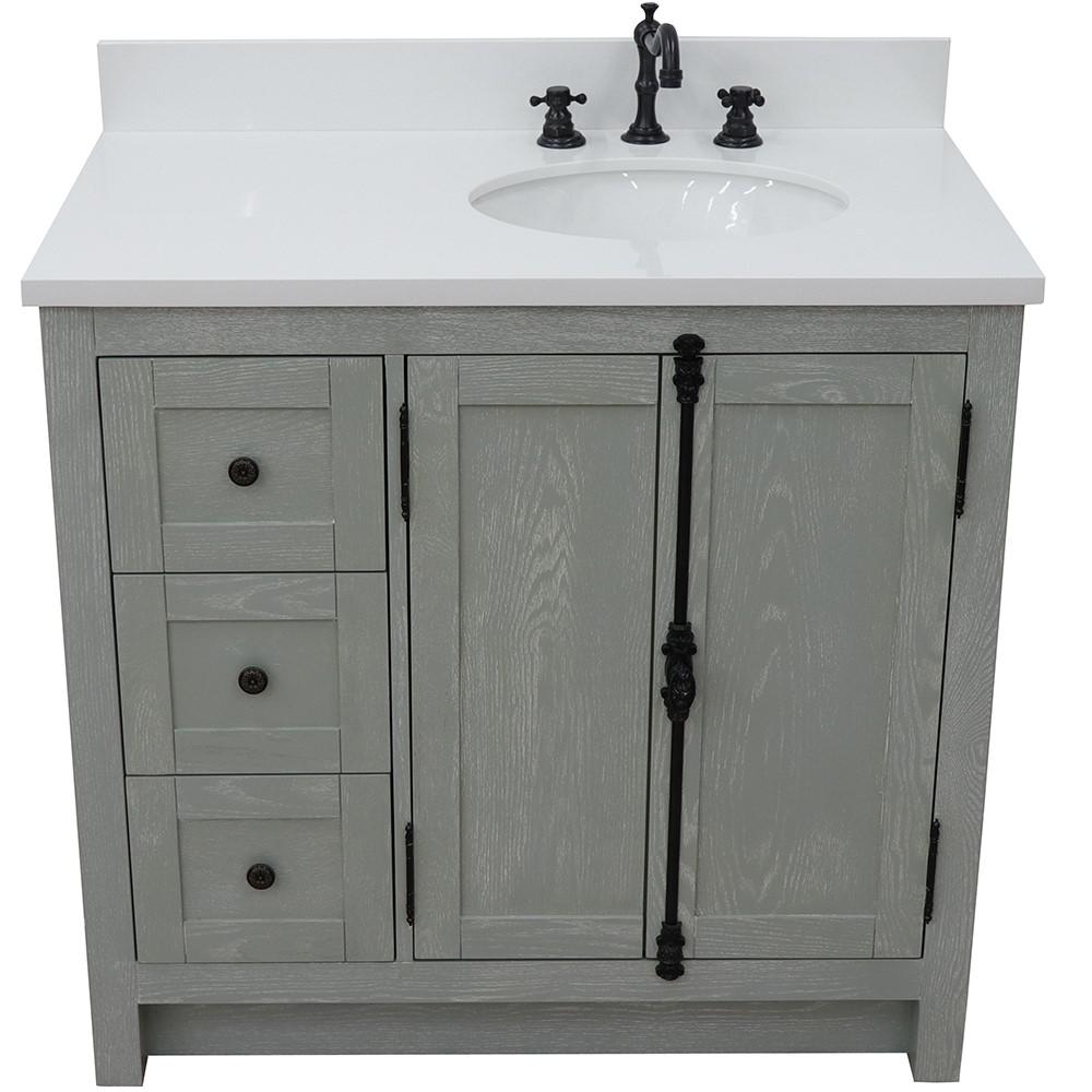 37 Single vanity in Gray Ash finish with White quartz top and oval sink. Picture 10