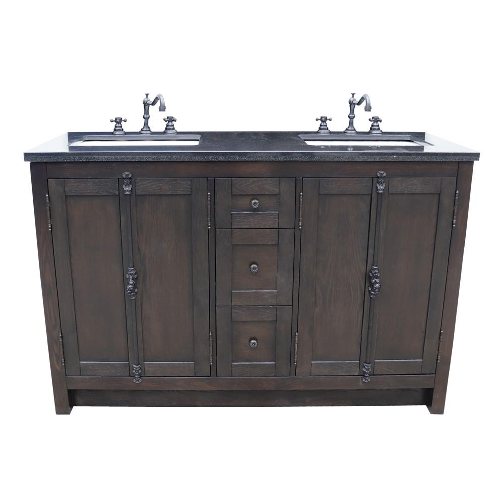 55 Double vanity in Brown Ash finish with Black Galaxy top and rectangle sink. Picture 7