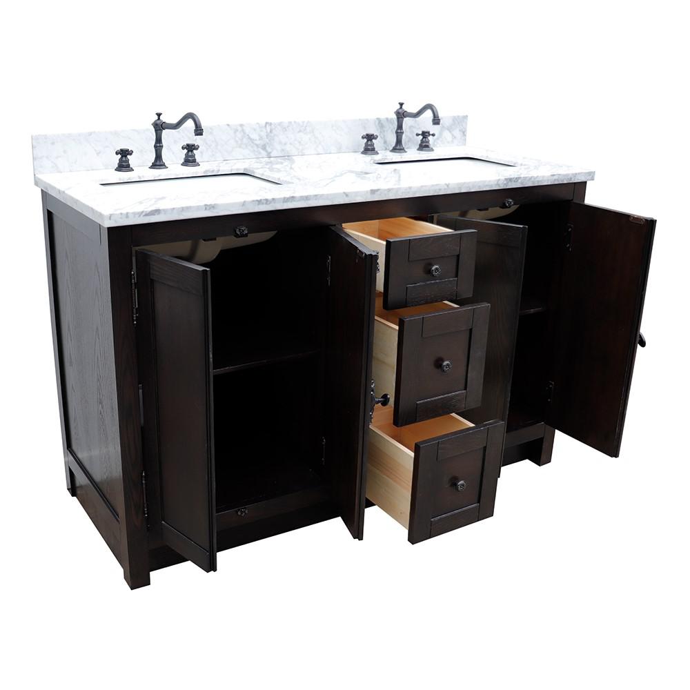 55 Double vanity in Brown Ash finish with White Carrara top and rectangle sink. Picture 9