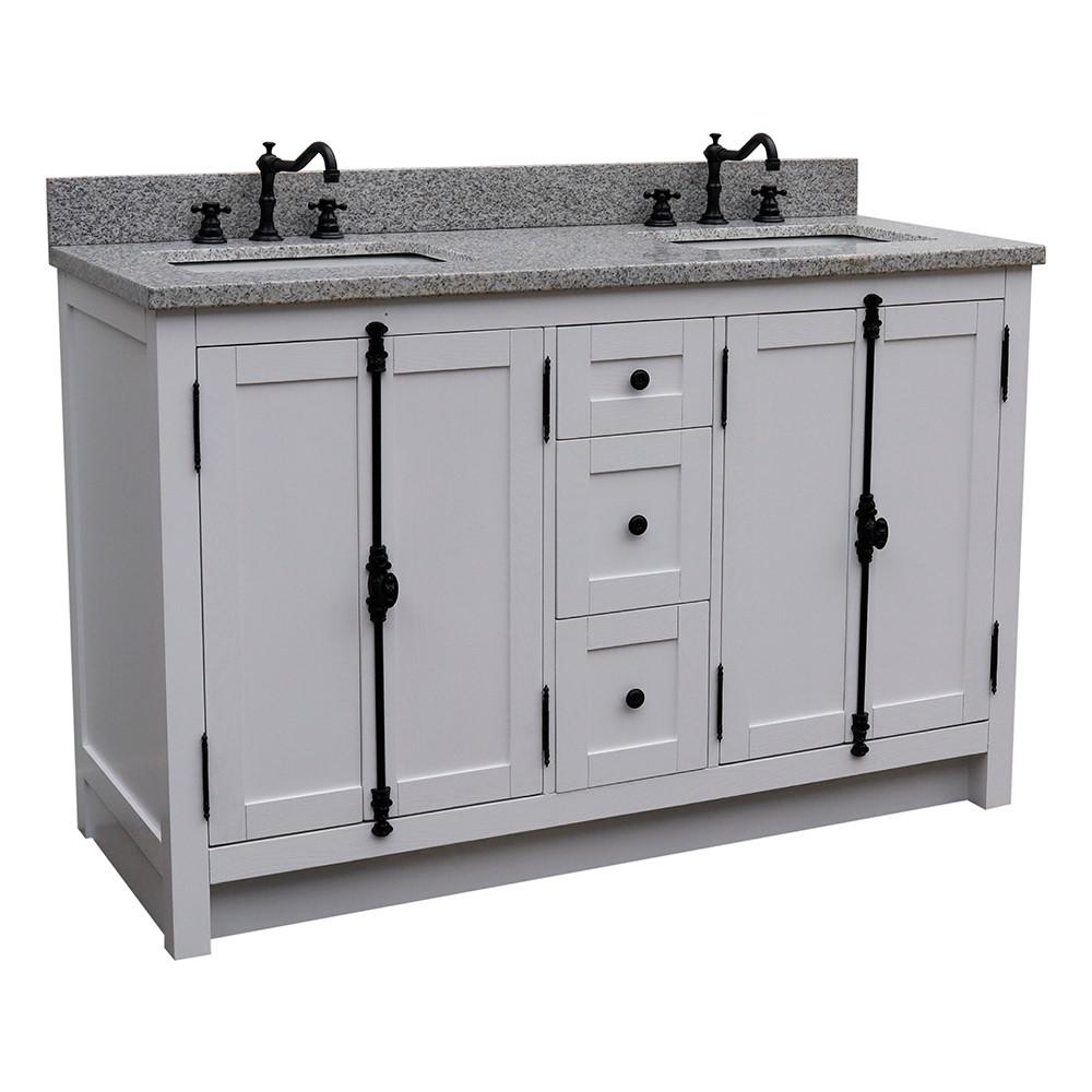 55 Double vanity in Glacier Ash finish with Gray granite top and rectangle sink. Picture 3